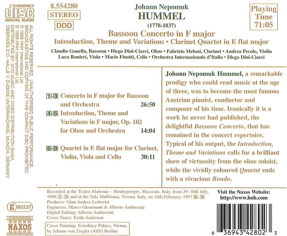 Hummel Bassoon Concerto, Quartet, etc, Diego DiniCiacci CD