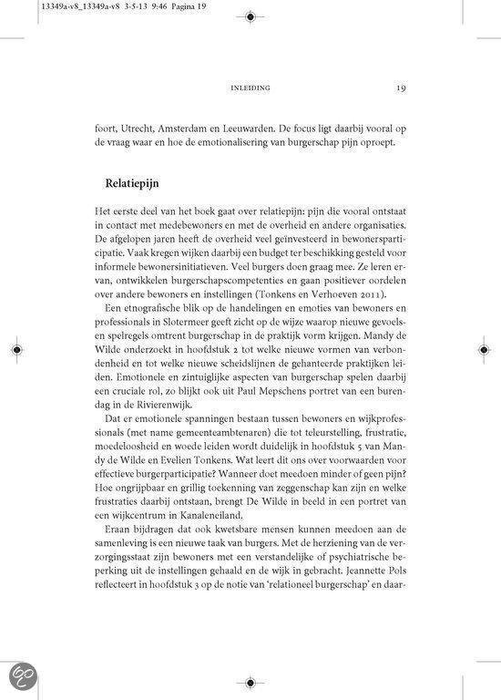 Boekpagina 19 met de titel 'Relatielijn'. Tekst over de effecten van participatie op de relatie tussen burger en overheid.