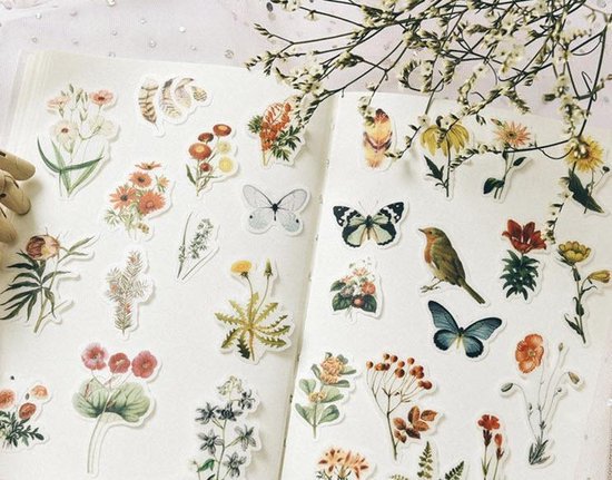 80 Vintage Flora en Fauna Vellum Stickers - Meer Leuks