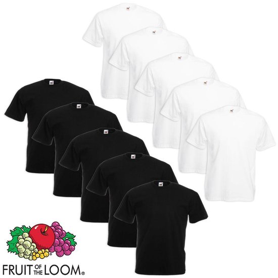 10 x Fruit of the Loom Grote maat Value Weight T-shirt wit en zwart 4XL