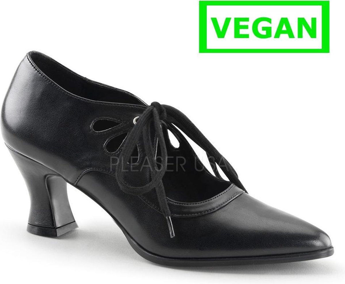Victorian-03 Pump with short heel and shoe laces black matt - (EU 42,5 = US 12) - Funtasma
