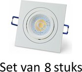 7W GU10 inbouwspot | Wit vierkant | Set van 8 stuks