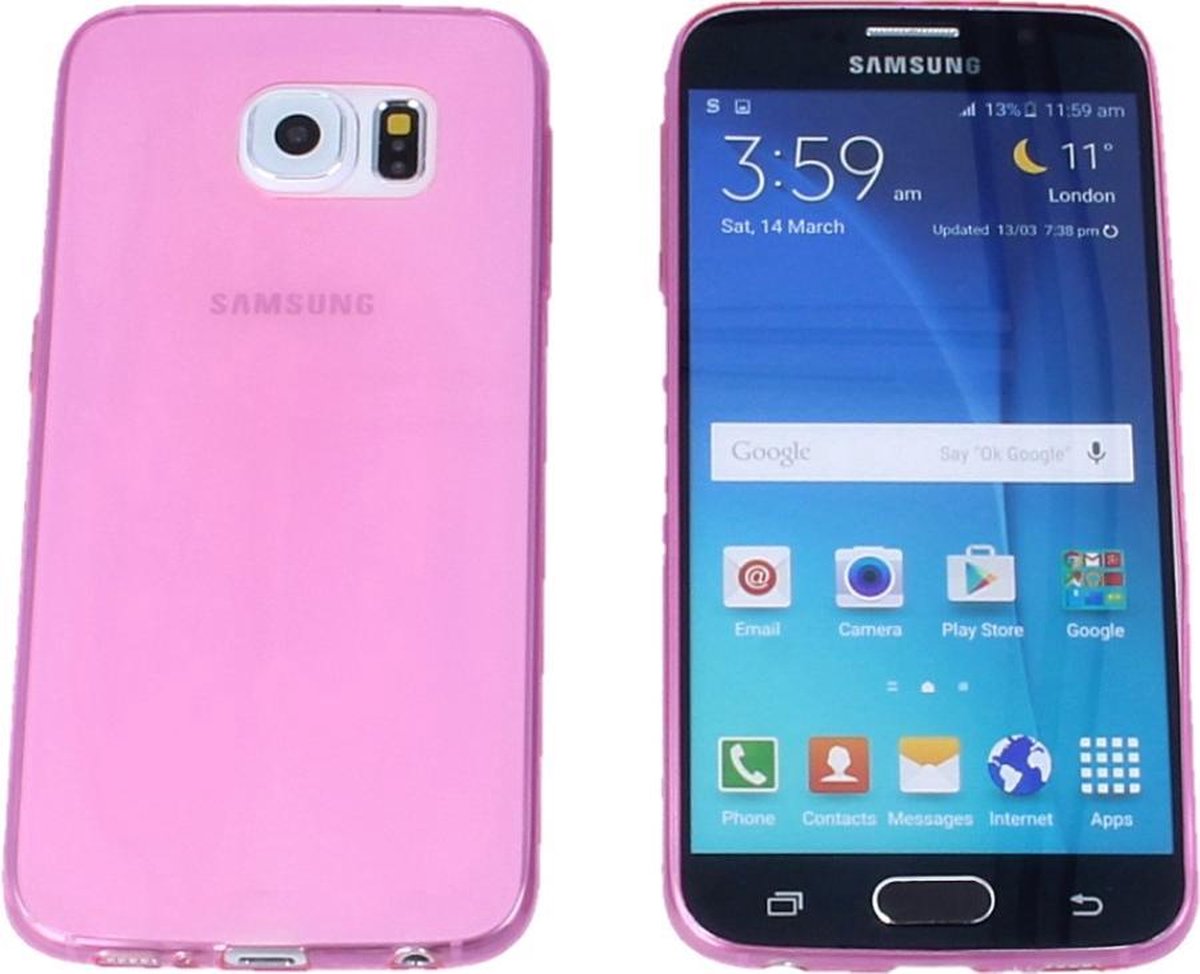 Samsung Galaxy S6, 0.35mm Ultra Thin Matte Soft Back Skin case Transparant Roze Pink