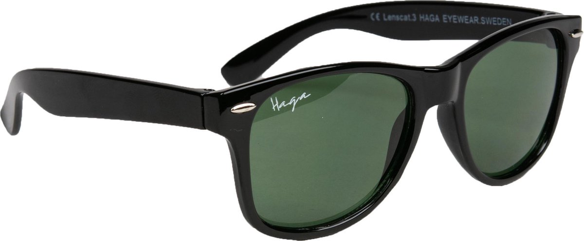 Haga Eyewear Kinderzonnebril Wayfarer - Zwart - 5-10 jaar - 100% UV-A en UV-B Bescherming - Inclusief Microvezel Pouch