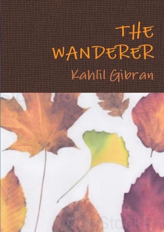 Couverture du livre 'The Wanderer' par Kahlil Gibran, avec des feuilles d'automne.