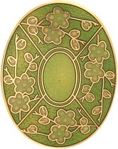 Behave Broche ovaal design met bloemen groen - emaille sierspeld - sjaalspeld