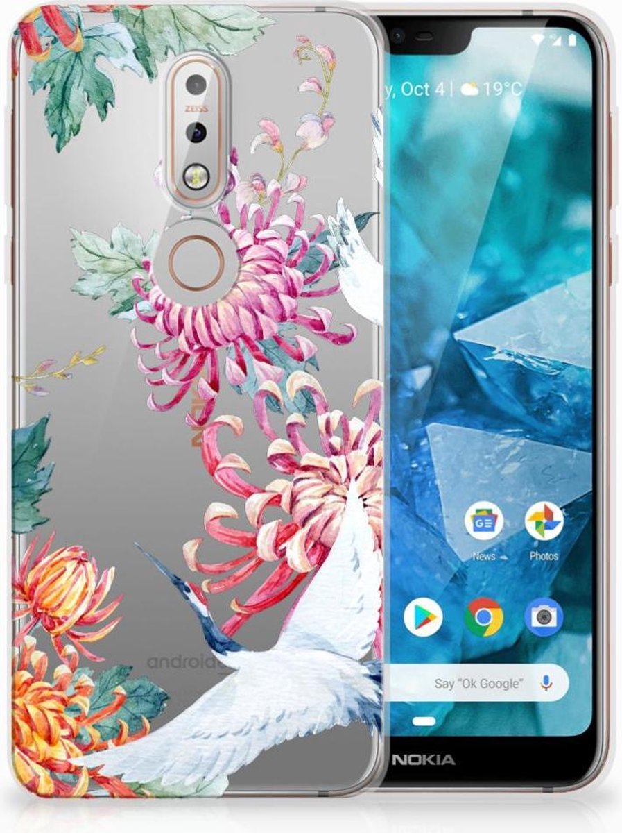 Nokia 7.1 TPU Hoesje Bird Flowers