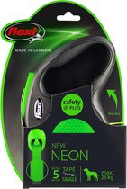 Flexi New Neon Tape - Hondenriem - Zwart/Groen - M - 5 m - (<25 kg)