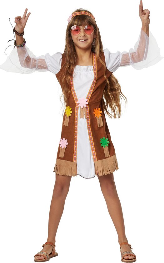 dressforfun - Groovy Hippie Squaw 116 (5-6y) - verkleedkleding kostuum halloween verkleden feestkleding carnavalskleding carnaval feestkledij partykleding - 302573