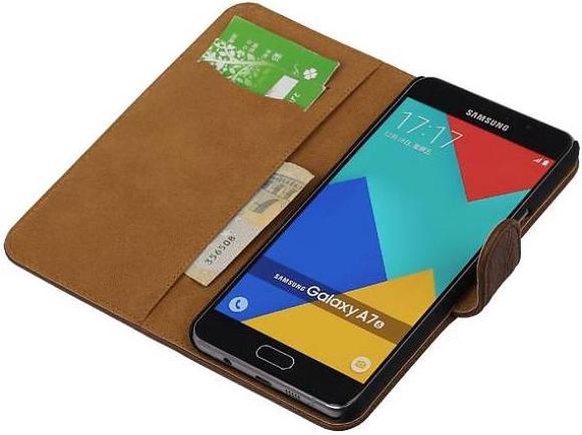 Hout Bookstyle Hoes Geschikt voor de Samsung Galaxy A7 (2016) A710F Bruin
