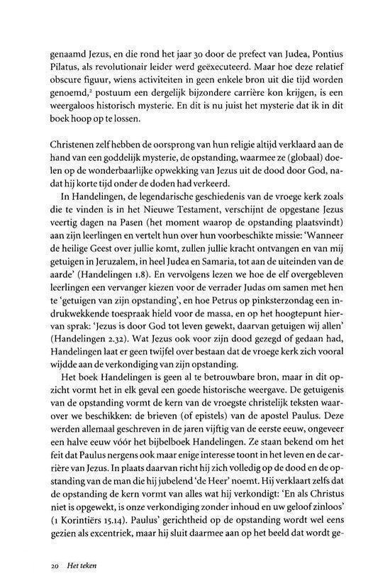 Tekst over de opstanding, met vermelding van Jezus, Pontius Pilatus, de apostel Paulus en de evangeliën. Pagina 20.