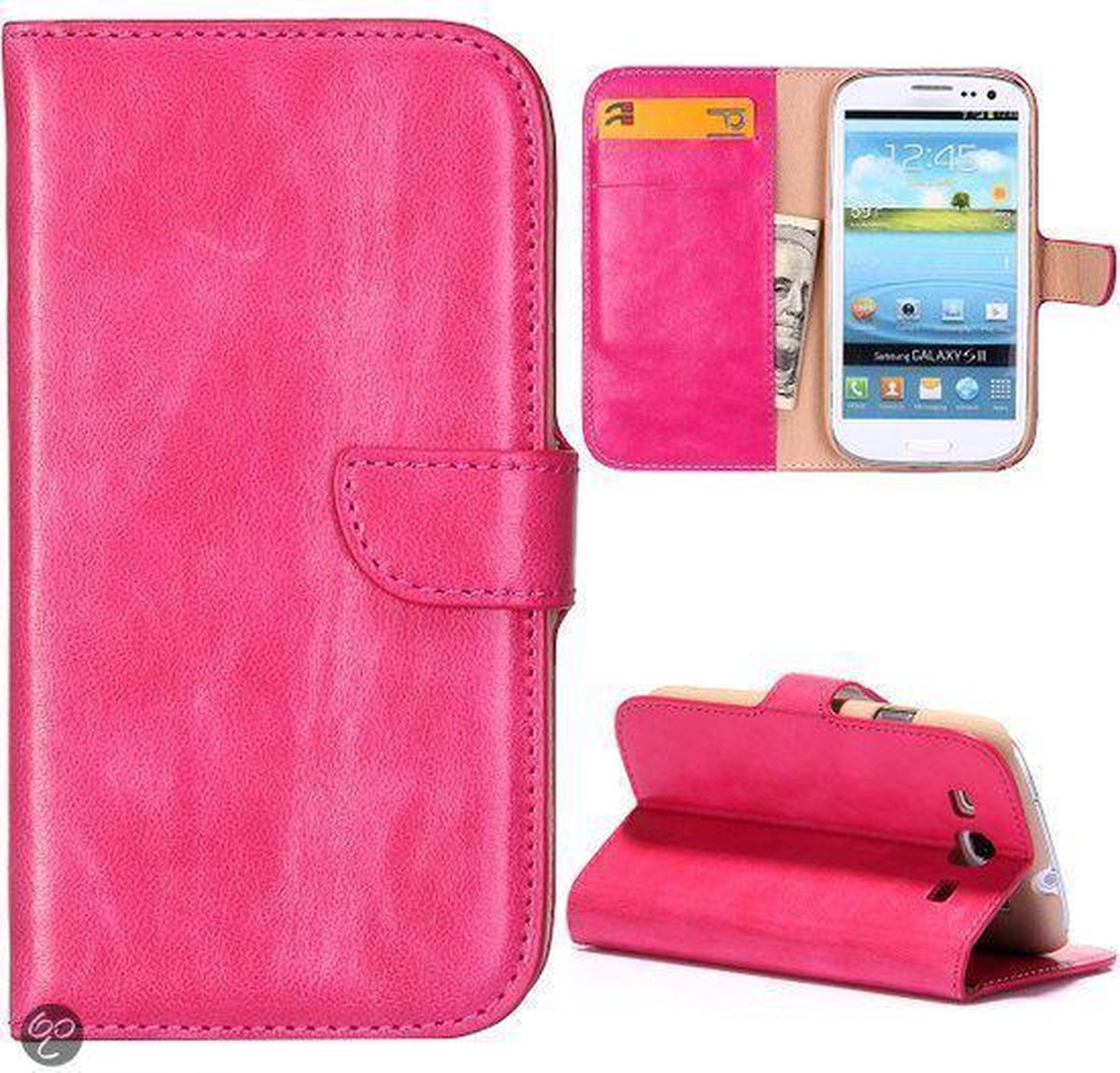 Cyclone wallet case hoesje Geschikt voor: Samsung Galaxy S3 i9300 i9305 roze