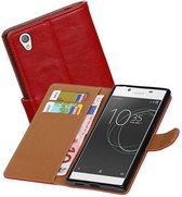 Zakelijke Book Case Telefoonhoesje Geschikt voor de Sony Xperia L1 - Portemonnee Hoesje - Pasjeshouder Wallet Case - Rood