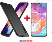 Epicmobile - Samsung Galaxy A30s / A50 / A50s Zwarte silicone hoesje + tempered glass screenprotector – Voordeelbundel