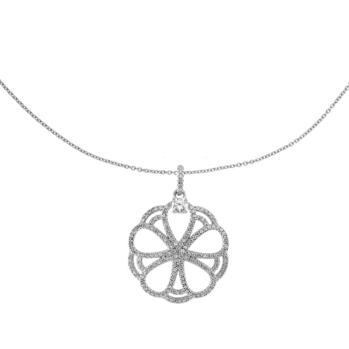 Diamonfire collier met hanger - zilver gerodineerd - zirkonia - rozette - 45 cm