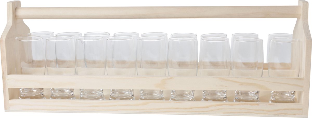 Cosy&Trendy Houder Hout Met 18 Shotglazen - Ø 4.7 cm x 10.5 cm