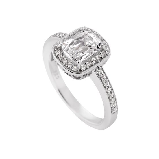 Diamonfire - Zilveren ring met steen Maat 18.5 - Cocktail - Zirkonia - Vierkant