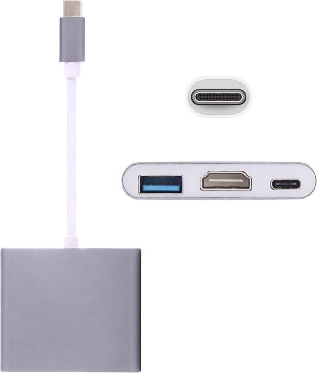 USB 3.1 Type-C Male to USB 3.1 Type-C Female & HDMI Female & USB 3.0 Female Adapter voor Macbook 12 / Chromebook Pixel 2015 (grijs)