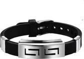 Rhylane® - Stalen armband met zwarte siliconen band - 22 cm