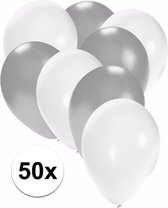 50x ballonnen wit en zilver - knoopballonnen