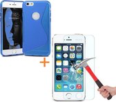 Comutter Silicone hoesje iPhone 5 5S blauw met tempered glas screenprotector