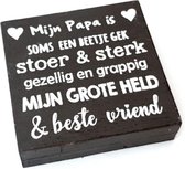 BonTon - Houten Tekstplank / Tekstbord 15 cm "Mijn papa is soms een beetje gek..." - Kleur Antique Grey