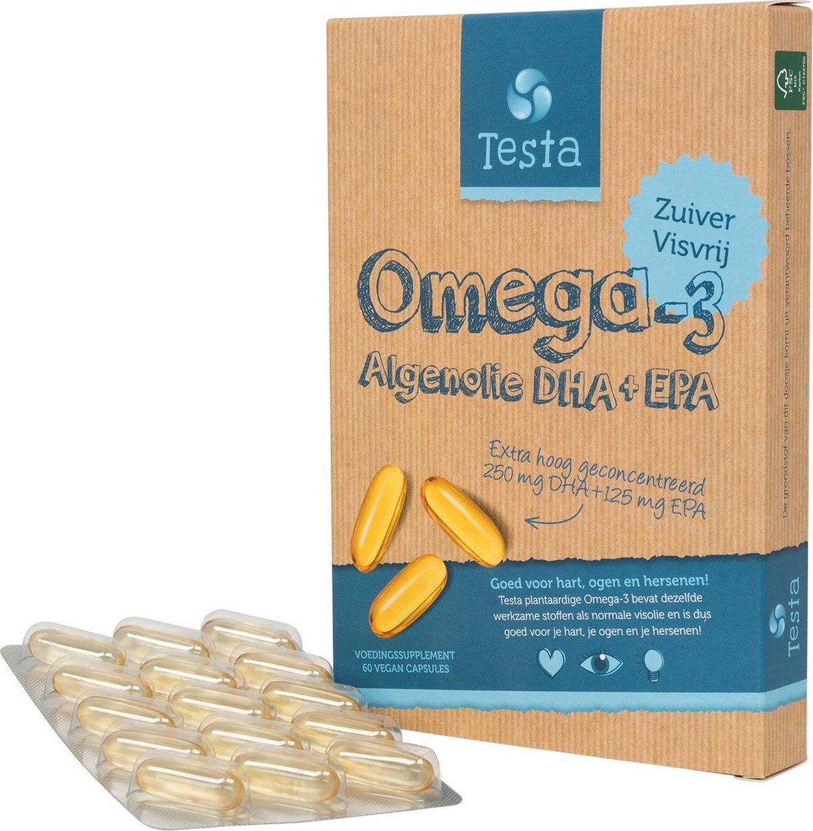 Testa Omega 3 Algenolie. Hoogste concentratie Vegan Omega-3 DHA + EPA. 60 Capsules - Plantaardig Voe