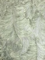 Exclusief behang Profhome 822201 vinylbehang gestempeld met veren glimmend grijs witgroen 5,33 m2