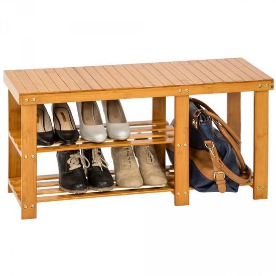 Schoenenrek Bankje - 2-laags - bamboe/kunststof - 90 x 34 x 45 cm | Leen Bakker