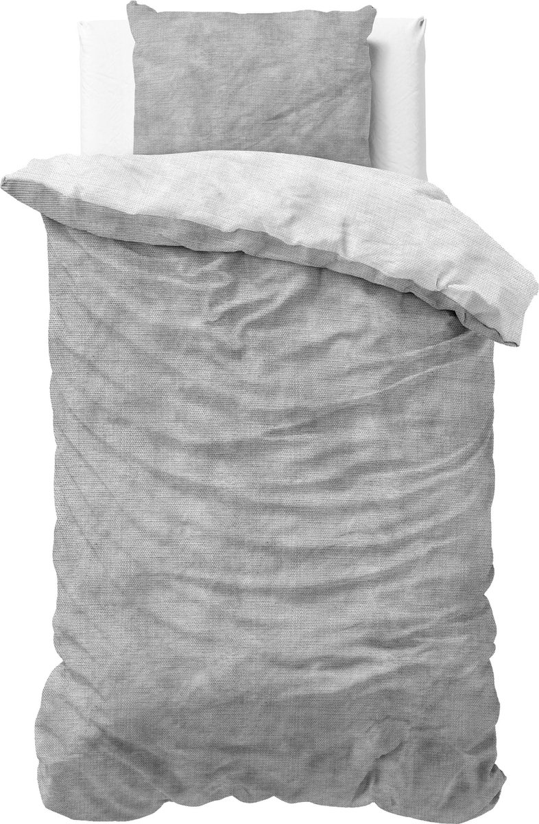Sleeptime Flanel Twin Washed Cotton - Dekbedovertrek - Eenpersoons - 140 x 200/220 +1 kussensloop 60x70 cm - Grijs Washed Grijs