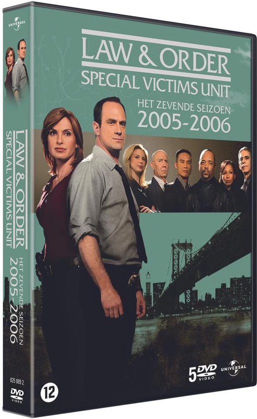 Doos van Law & Order: Special Victims Unit seizoen 7, 2005-2006, met de cast op de voorkant en zijkant.