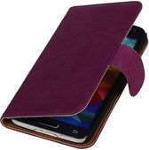 Washed Leer Bookstyle Wallet Case Hoesjes voor Galaxy S5 Active G870 Paars