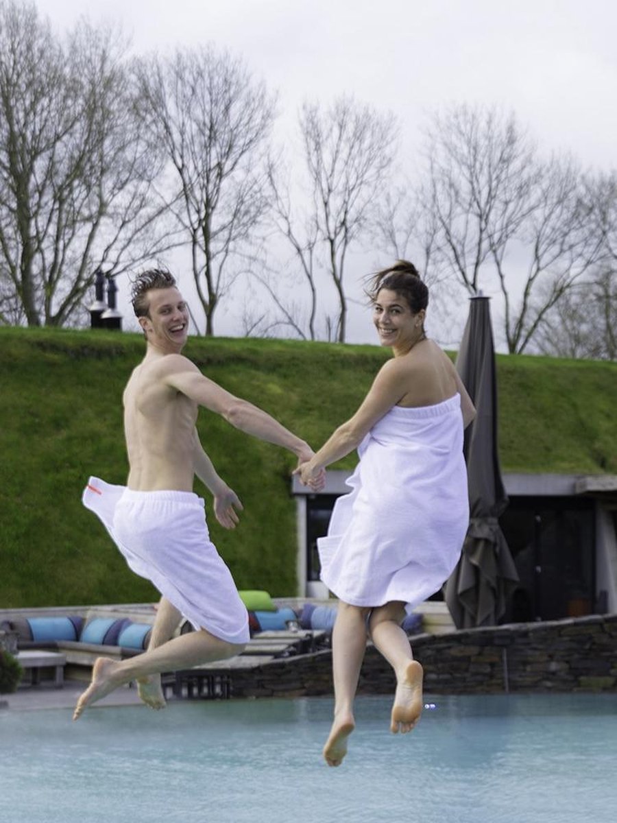 Sauna Handdoek Heren - Wit M/L - Omslag Handdoek met Klittenband - 140x65 cm. - Saunakilt - 100% katoen - badstof saunawrap
