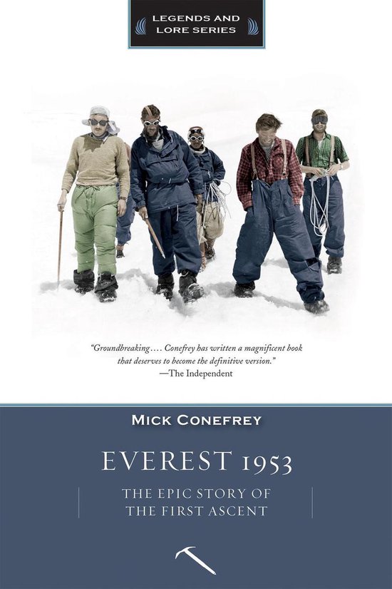 Boekomslag met vijf mannen in bergbeklimmerskleding, "Everest 1953"