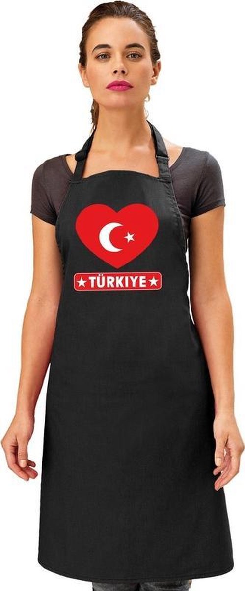 Turkije hart vlag barbecueschort/ keukenschort zwart