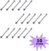 Fako Bijoux® - Neuspiercing - Stud - Staafje RVS - Staal - 2mm - Zilverkleurig - 10 Stuks