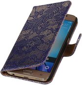 Lace Bookstyle Wallet Case Hoesjes Geschikt voor Samsung Galaxy S4 i9500 Blauw