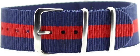 Premium Navy Blue Red - Nato strap 18mm - Stripe - Horlogeband Blauw Rood