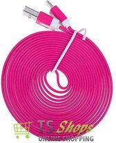 Platte Datakabel Lightning 3 meter Fuchsia voor Apple iPhone, iPod, iPad