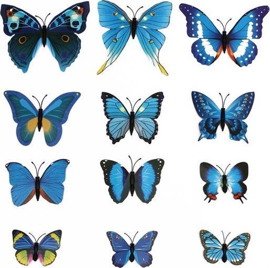 Muurstickers 3D Vlinders Verschillend Design - Blauw