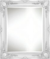 Kleine spiegel wit - Klassieke Barok Spiegel Ethan Buitenmaat 56x66cm Wit - kleine witte wandspiegel - spiegel voor toilet of toiletruimte - toiletspiegel rechthoek - spiegel toilettafel - witte spiegel wand - witte spiegel hout