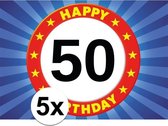 5x 50 jaar leeftijd stickers verkeersbord 7,5 x 10,5 cm - 50 jaar verjaardag/jubileum versiering