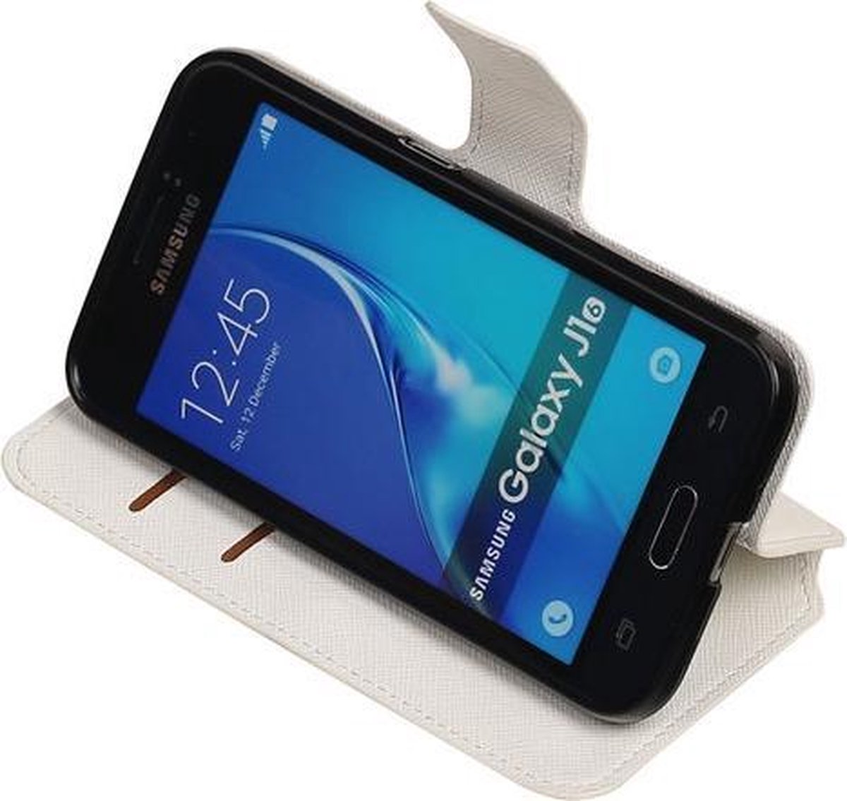 Wit Samsung Galaxy J1 2016 TPU wallet case booktype hoesje HM Book