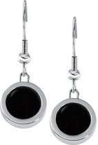 Quiges RVS Schroefsysteem Oorhangers Oorbellen Zilverkleurig met Verwisselbare Agaat Zwart Mini Munt Set - ECOS106