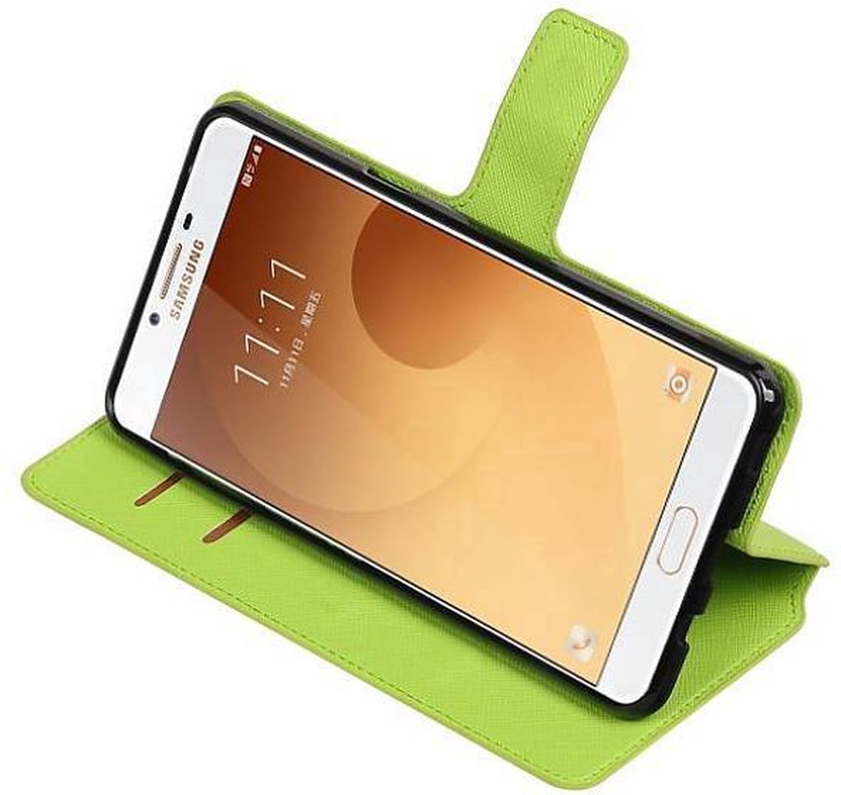 Cross Pattern TPU Bookstyle Wallet Case Hoesjes Geschikt voor Samsung Galaxy C9 Groen