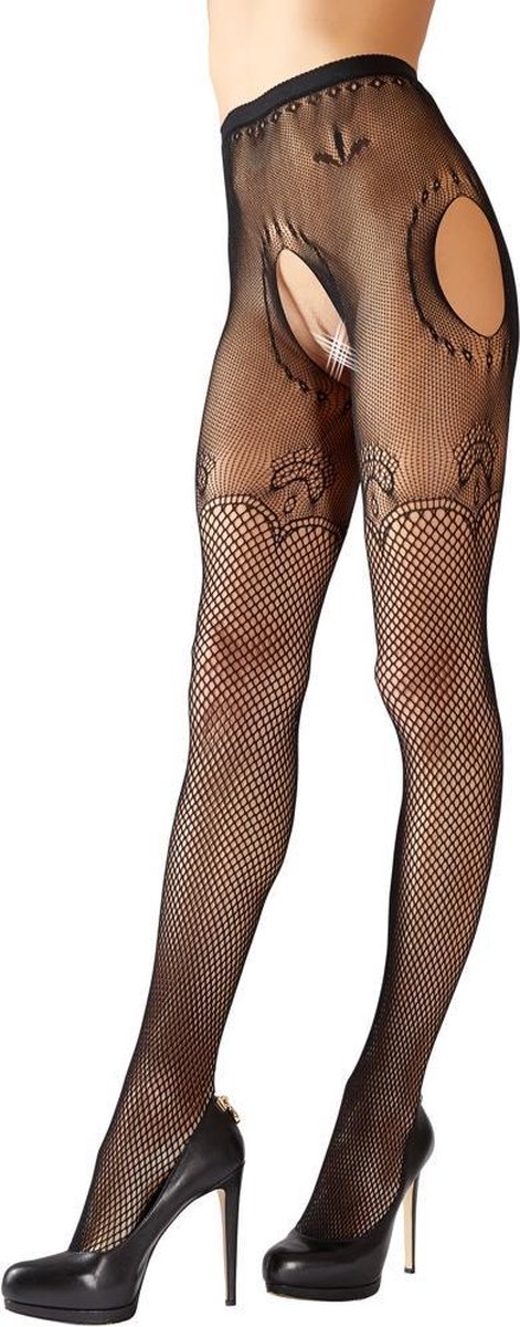 Goedkoopste Cottelli Collection - Zwarte Panty In Verschillende Net Motieven met Versterkt Teengedeelte – One Size – Zwart