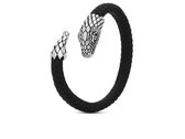 SILK Jewellery - Zilveren Armband / Bangle Slang - Fierce - S23BLK.M - zwart leer - Maat M