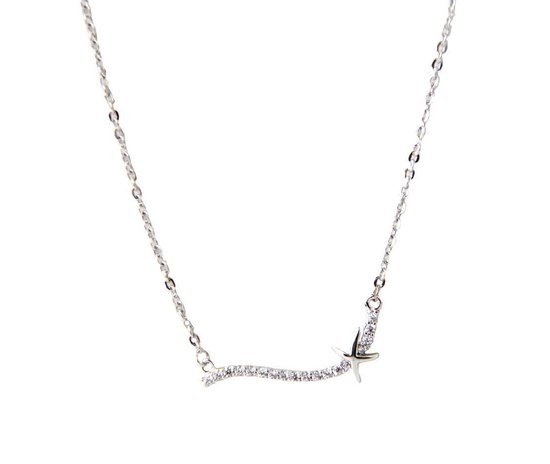 Fate Jewellery Ketting FJ428 - Silver Starbar - 45cm + 5cm - Zilverkleurig met zirkonia kristallen