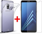 Transparant Hoesje geschikt voor Samsung Galaxy A8 (2018) Soft TPU Gel Siliconen Case + Tempered Glass Screenprotector Transparant
