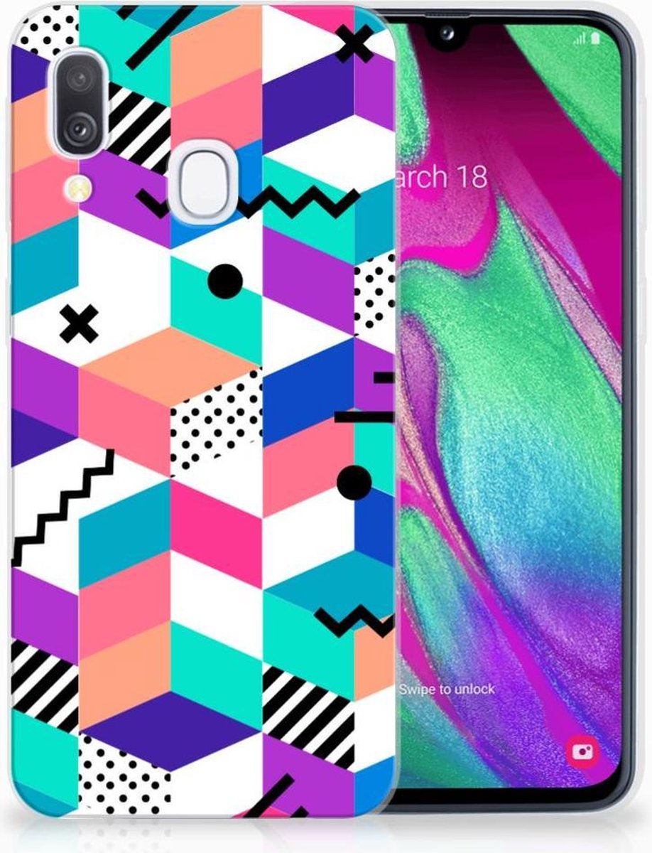 Samsung Galaxy A40 TPU Hoesje Blokken Kleurrijk